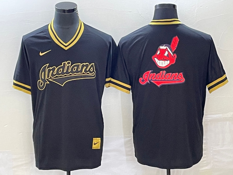 Men's Cleveland Guardians Black Team Big Logo Cool Base Stitched Jersey Men's Cleveland Guardians Black Team Big Logo Cool Base Stitched Jersey