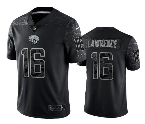 Men's Jacksonville Jaguars #16 Trevor Lawrence Black Reflective Limited Stitched Football Jersey Men's Jacksonville Jaguars #16 Trevor Lawrence Black Reflective Limited Stitched Football Jersey