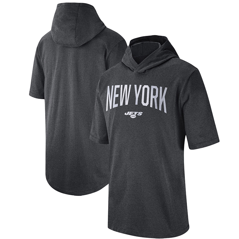Men's New York Jets Heathered Charcoal Sideline Training Hooded Performance T-Shirt Men's New York Jets Heathered Charcoal Sideline Training Hooded Performance T-Shirt