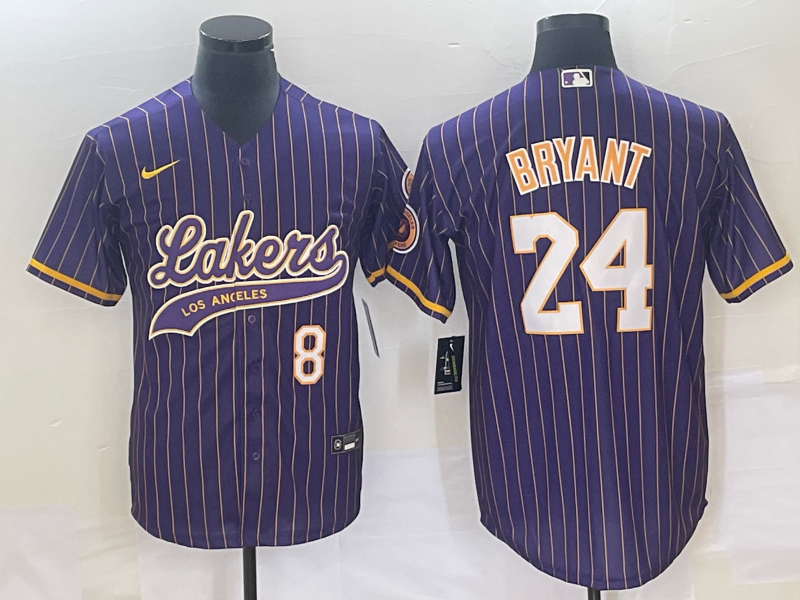 Men's Los Angeles Lakers Front #8 Back #24 Kobe Bryant Purple Cool Base With Patch Stitched Baseball Jersey Men's Los Angeles Lakers Front #8 Back #24 Kobe Bryant Purple Cool Base With Patch Stitched Baseball Jersey