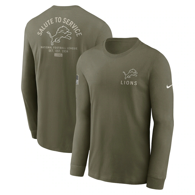 Men's Detroit Lions Olive 2025 Salute to Service Sideline Long Sleeve T-Shirt Men's Detroit Lions Olive 2025 Salute to Service Sideline Long Sleeve T-Shirt