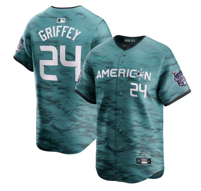Men's Seattle Mariners #24 Ken Griffey Jr. Teal 2023 All-star Cool Base With Patch Stitched Baseball Jersey Men's Seattle Mariners #24 Ken Griffey Jr. Teal 2023 All-star Cool Base With Patch Stitched Baseball Jersey