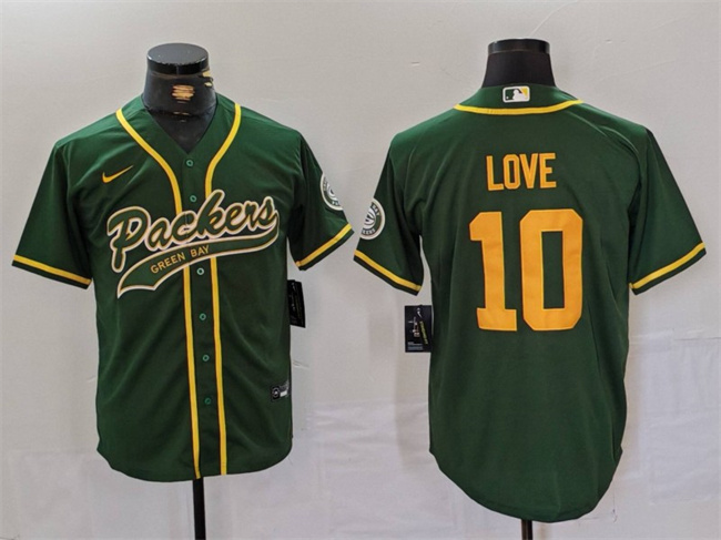 Men's Green Bay Packers #10 Jordan Love Green Cool Base Stitched Baseball Jersey Men's Green Bay Packers #10 Jordan Love Green Cool Base Stitched Baseball Jersey