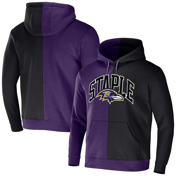 Men's Baltimore Ravens Purple/Black Split Logo Pullover Hoodie Men's Baltimore Ravens Purple/Black Split Logo Pullover Hoodie