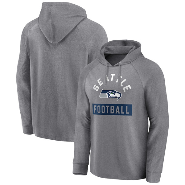 Men's Seattle Seahawks Heathered Gray No Time Off Raglan Pullover Hoodie Men's Seattle Seahawks Heathered Gray No Time Off Raglan Pullover Hoodie