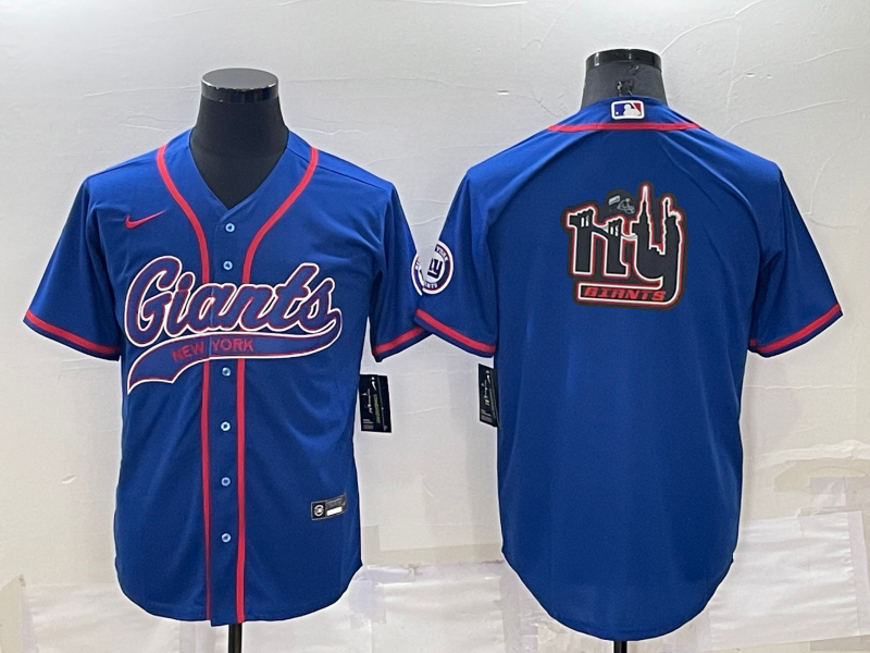 Men's New York Giants Blue Team Big Logo With Patch Cool Base Stitched Baseball Jersey Men's New York Giants Blue Team Big Logo With Patch Cool Base Stitched Baseball Jersey