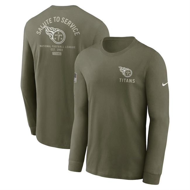 Men's Tennessee Titans Olive 2025 Salute to Service Sideline Long Sleeve T-Shirt Men's Tennessee Titans Olive 2025 Salute to Service Sideline Long Sleeve T-Shirt
