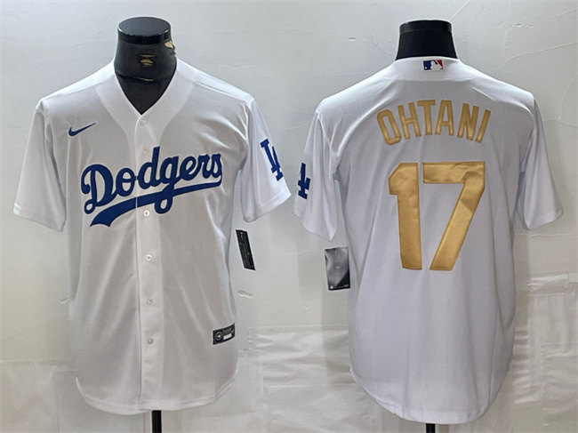 Men's Los Angeles Dodgers #17 Shohei Ohtani Stitched White/Gold Cool Base Baseball Jersey Men's Los Angeles Dodgers #17 Shohei Ohtani Stitched White/Gold Cool Base Baseball Jersey