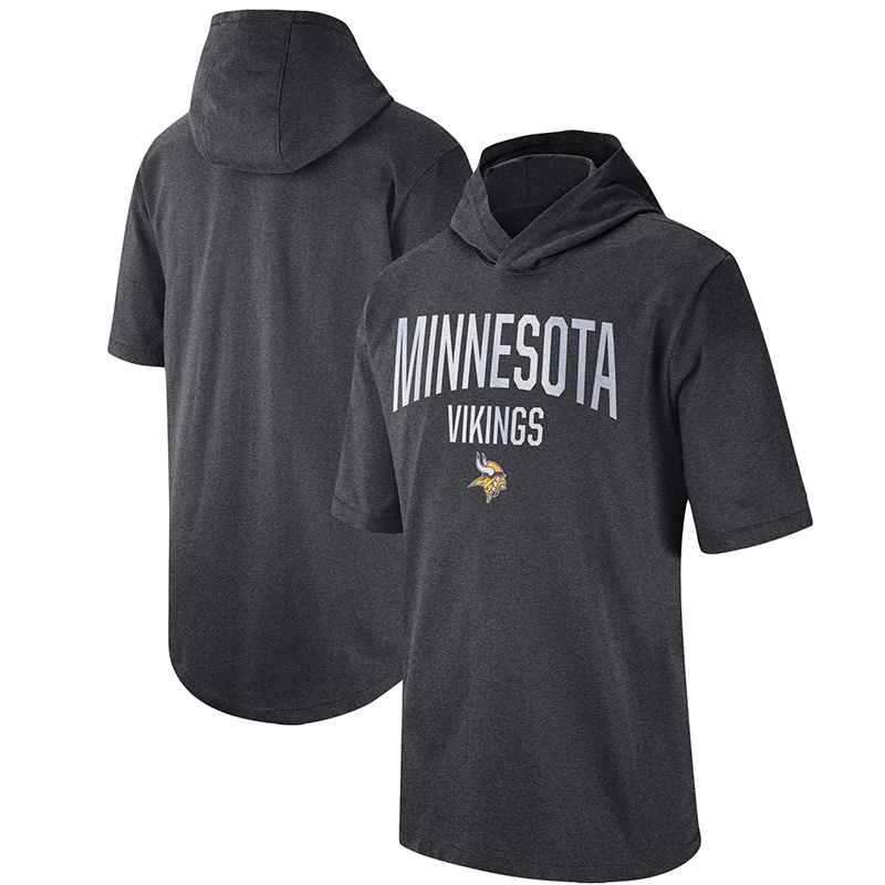 Men's Minnesota Vikings Heathered Charcoal Sideline Training Hooded Performance T-Shirt Men's Minnesota Vikings Heathered Charcoal Sideline Training Hooded Performance T-Shirt