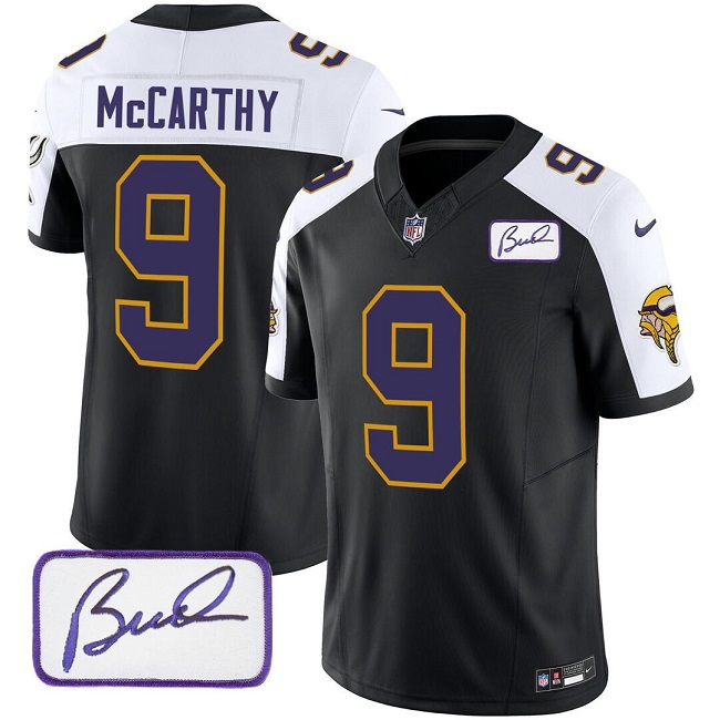 Men's Minnesota Vikings #9 J.J. McCarthy Black/White 2024 Draft F.U.S.E. Throwback Vapor Untouchable Limited Stitched Jersey Men's Minnesota Vikings #9 J.J. McCarthy Black/White 2024 Draft F.U.S.E. Throwback Vapor Untouchable Limited Stitched Jersey