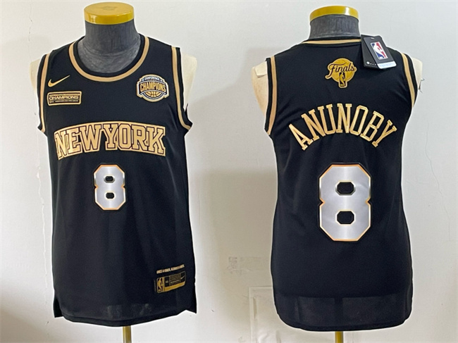 Men's New Yok Knicks #8 OG Anunoby Black Gold 2026 Finals & Eastern Conference Champions Patch Stitched Jersey Men's New Yok Knicks #8 OG Anunoby Black Gold 2026 Finals & Eastern Conference Champions Patch Stitched Jersey