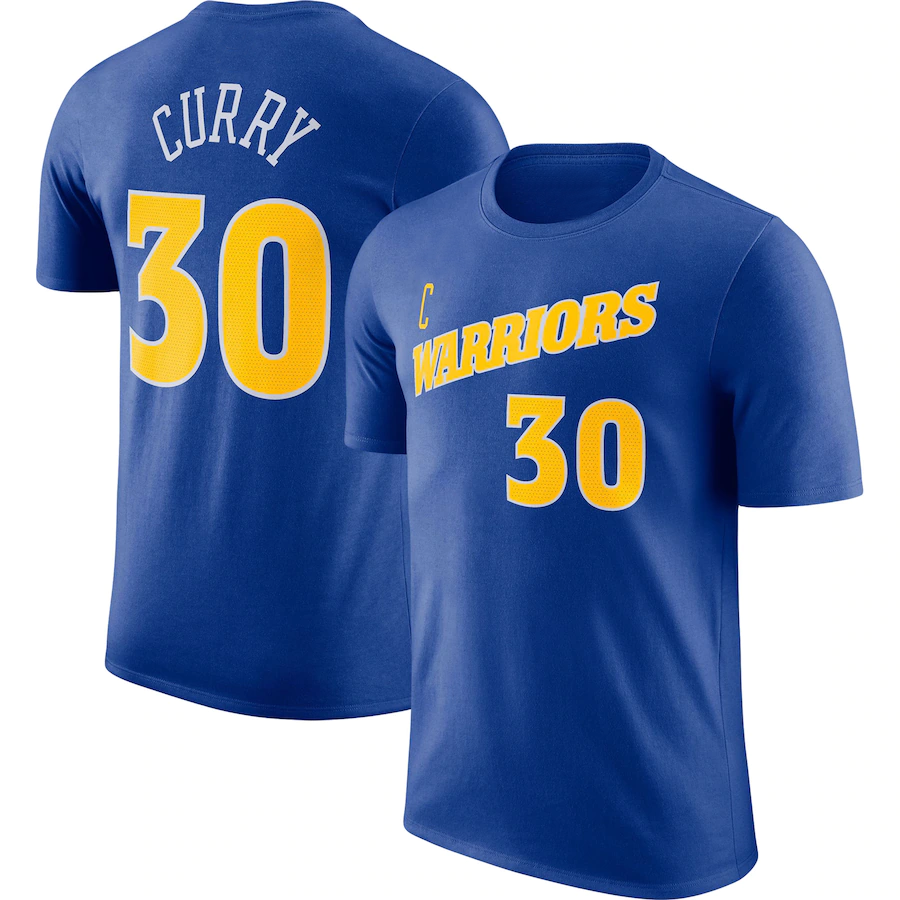 Men's Golden State Warriors #30 Stephen Curry Blue 2022/23 Name & Number T-Shirt Men's Golden State Warriors #30 Stephen Curry Blue 2022/23 Name & Number T-Shirt