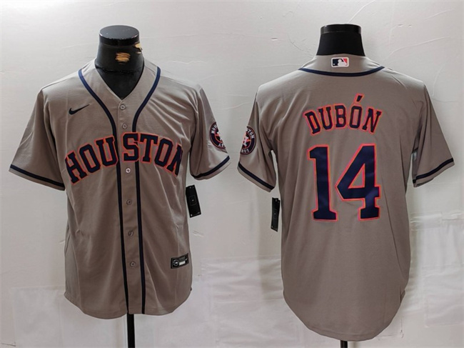 Men's Houston Astros #14 Mauricio Dubón Grey Cool Base Stitched Baseball Jersey Men's Houston Astros #14 Mauricio Dubón Grey Cool Base Stitched Baseball Jersey