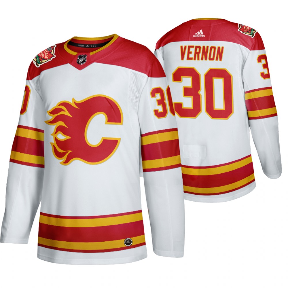 Calgary Flames #30 Mike Vernon Men's 2019-20 Heritage Classic Authentic White Stitched NHL Jersey Calgary Flames #30 Mike Vernon Men's 2019-20 Heritage Classic Authentic White Stitched NHL Jersey