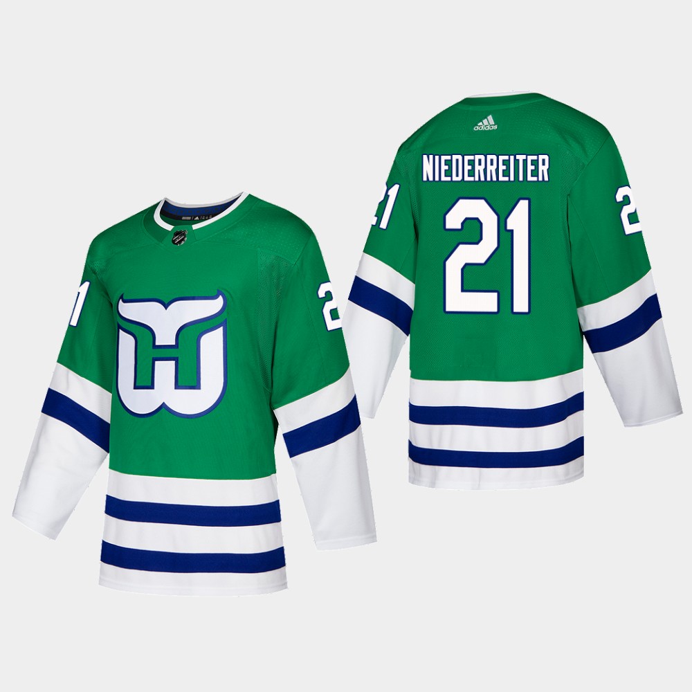 Hartford Whalers #21 Nino Niederreiter Adidas 2019-20 Heritage Authentic Player NHL Jersey Green Hartford Whalers #21 Nino Niederreiter Adidas 2019-20 Heritage Authentic Player NHL Jersey Green