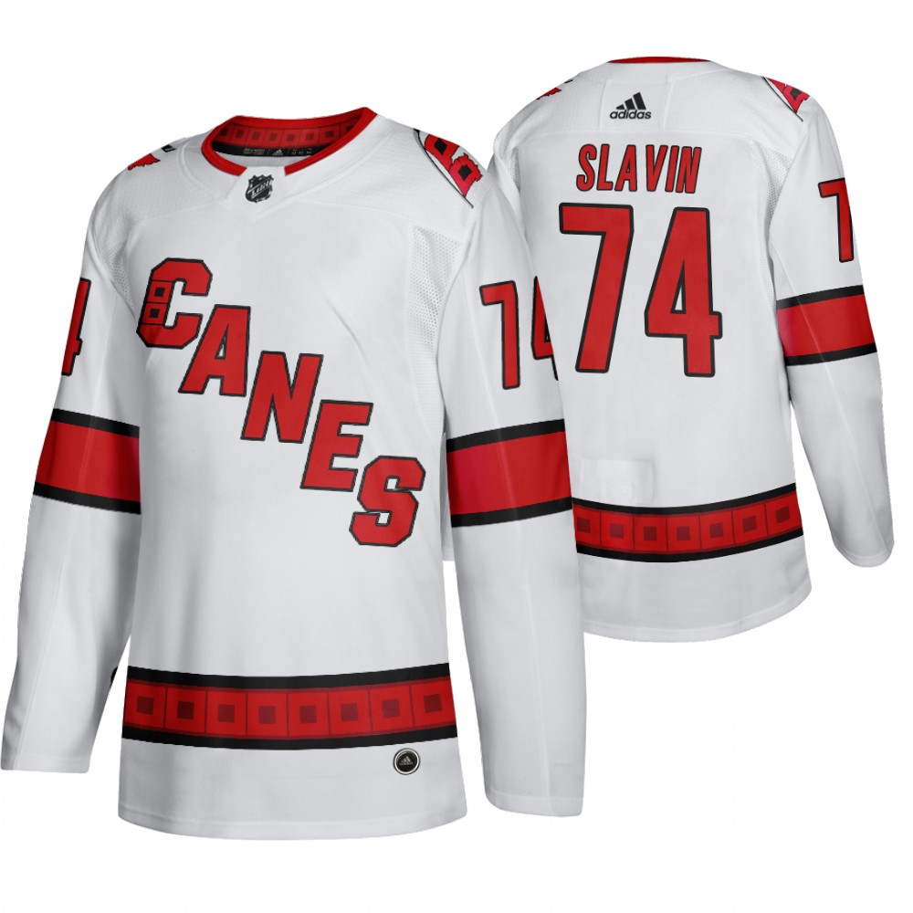 Carolina Hurricanes #74 Jaccob Slavin Men's 2019-20 Away Authentic Player White Stitched NHL Jersey Carolina Hurricanes #74 Jaccob Slavin Men's 2019-20 Away Authentic Player White Stitched NHL Jersey