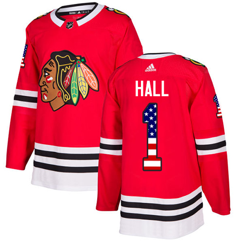 Adidas Blackhawks #1 Glenn Hall Red Home Authentic USA Flag Stitched NHL Jersey Adidas Blackhawks #1 Glenn Hall Red Home Authentic USA Flag Stitched NHL Jersey