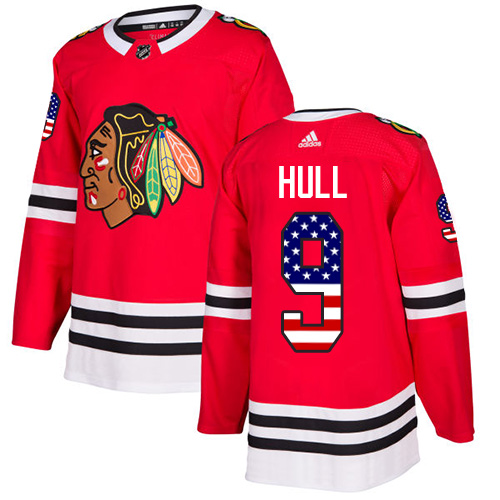 Adidas Blackhawks #9 Bobby Hull Red Home Authentic USA Flag Stitched NHL Jersey Adidas Blackhawks #9 Bobby Hull Red Home Authentic USA Flag Stitched NHL Jersey