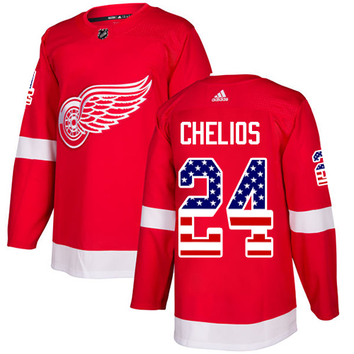 Adidas Red Wings #24 Chris Chelios Red Home Authentic USA Flag Stitched NHL Jersey Adidas Red Wings #24 Chris Chelios Red Home Authentic USA Flag Stitched NHL Jersey