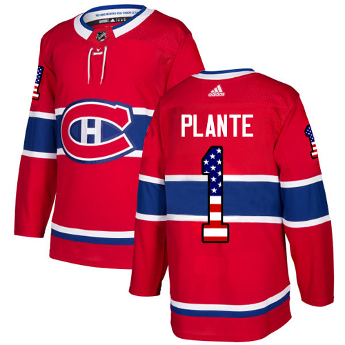 Adidas Canadiens #1 Jacques Plante Red Home Authentic USA Flag Stitched NHL Jersey Adidas Canadiens #1 Jacques Plante Red Home Authentic USA Flag Stitched NHL Jersey