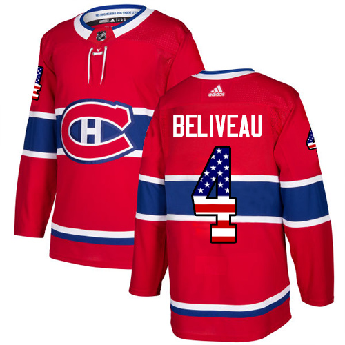 Adidas Canadiens #4 Jean Beliveau Red Home Authentic USA Flag Stitched NHL Jersey Adidas Canadiens #4 Jean Beliveau Red Home Authentic USA Flag Stitched NHL Jersey