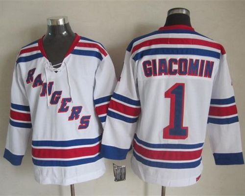 Rangers #1 Eddie Giacomin White CCM Throwback Stitched NHL Jersey Rangers #1 Eddie Giacomin White CCM Throwback Stitched NHL Jersey