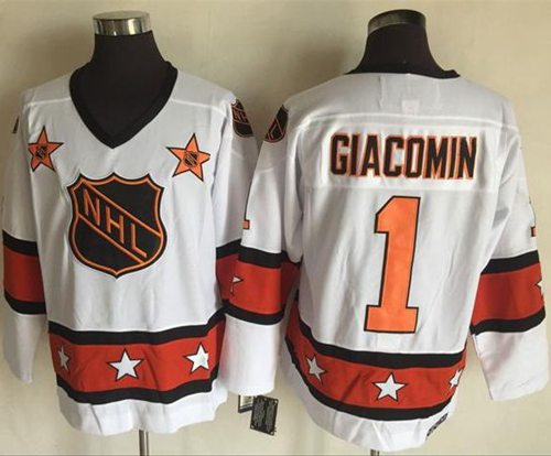Rangers #1 Eddie Giacomin White/Orange All-Star CCM Throwback Stitched NHL Jersey Rangers #1 Eddie Giacomin White/Orange All-Star CCM Throwback Stitched NHL Jersey