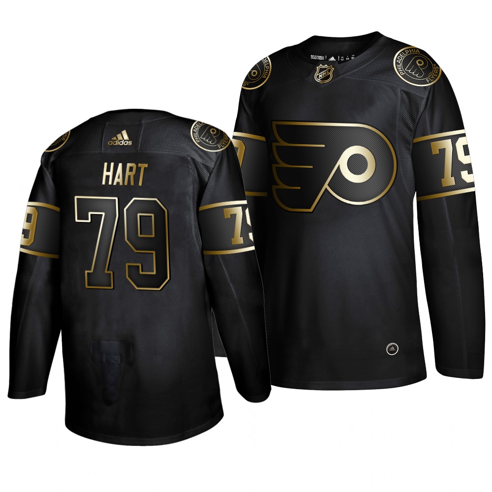 Adidas Flyers #79 Carter Hart Men's 2019 Black Golden Edition Authentic Stitched NHL Jersey Adidas Flyers #79 Carter Hart Men's 2019 Black Golden Edition Authentic Stitched NHL Jersey