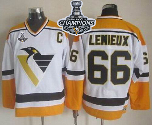 Penguins #66 Mario Lemieux White/Yellow CCM Throwback 2017 Stanley Cup Finals Champions Stitched NHL Jersey Penguins #66 Mario Lemieux White/Yellow CCM Throwback 2017 Stanley Cup Finals Champions Stitched NHL Jersey
