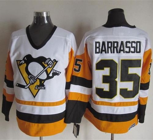 Penguins #35 Tom Barrasso White/Black CCM Throwback Stitched NHL Jersey Penguins #35 Tom Barrasso White/Black CCM Throwback Stitched NHL Jersey