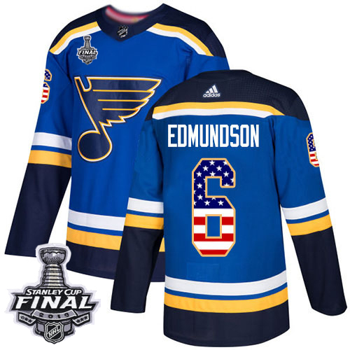 Adidas Blues #6 Joel Edmundson Blue Home Authentic USA Flag 2019 Stanley Cup Final Stitched NHL Jersey Adidas Blues #6 Joel Edmundson Blue Home Authentic USA Flag 2019 Stanley Cup Final Stitched NHL Jersey
