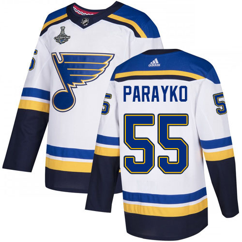 Adidas Blues #55 Colton Parayko White Road Authentic 2019 Stanley Cup Champions Stitched NHL Jersey Adidas Blues #55 Colton Parayko White Road Authentic 2019 Stanley Cup Champions Stitched NHL Jersey