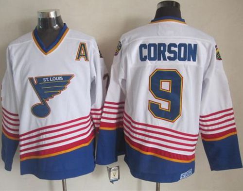 Blues #9 Shayne Corson White/Light Blue CCM Throwback Stitched NHL Jersey Blues #9 Shayne Corson White/Light Blue CCM Throwback Stitched NHL Jersey