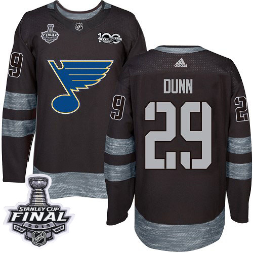 Adidas Blues #29 Vince Dunn Black 1917-2017 100th Anniversary 2019 Stanley Cup Final Stitched NHL Jersey Adidas Blues #29 Vince Dunn Black 1917-2017 100th Anniversary 2019 Stanley Cup Final Stitched NHL Jersey