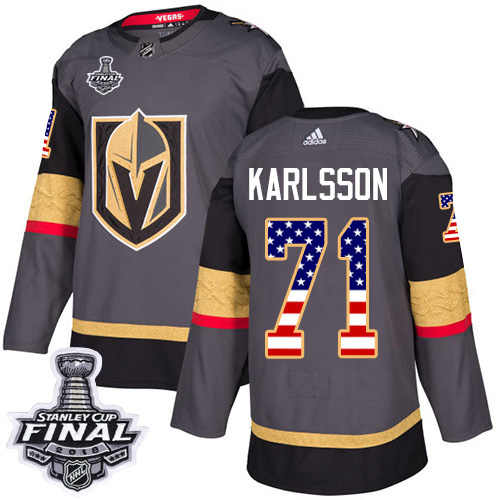 Adidas Golden Knights #71 William Karlsson Grey Home Authentic USA Flag 2018 Stanley Cup Final Stitched NHL Jersey Adidas Golden Knights #71 William Karlsson Grey Home Authentic USA Flag 2018 Stanley Cup Final Stitched NHL Jersey