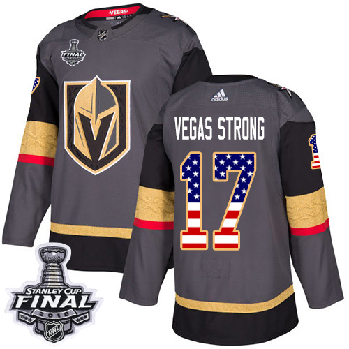 Adidas Golden Knights #17 Vegas Strong Grey Home Authentic USA Flag 2018 Stanley Cup Final Stitched NHL Jersey Adidas Golden Knights #17 Vegas Strong Grey Home Authentic USA Flag 2018 Stanley Cup Final Stitched NHL Jersey