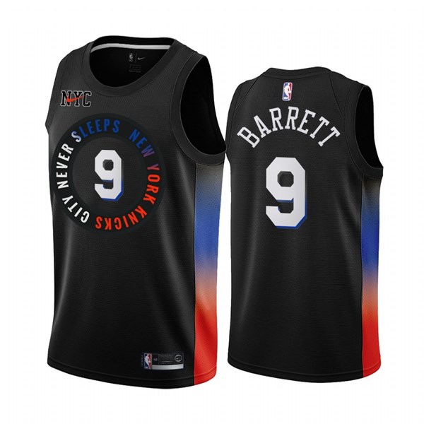 Men's New Yok Knicks #9 RJ Barrett Black City Edition New Uniform 2020-21 Stitched NBA Jersey Men's New Yok Knicks #9 RJ Barrett Black City Edition New Uniform 2020-21 Stitched NBA Jersey