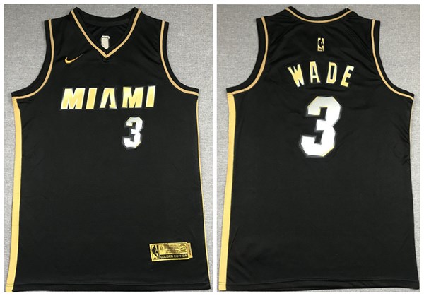 Men's Miami Heat #3 Dwyane Wade Black Gold NBA 2020 Edition Vice Stitched Jersey Men's Miami Heat #3 Dwyane Wade Black Gold NBA 2020 Edition Vice Stitched Jersey