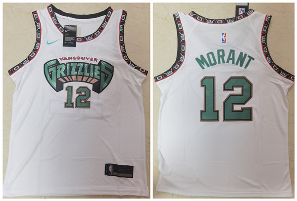 Men's Memphis Grizzlies #12 Ja Morant White Throwback Stitched Jersey Men's Memphis Grizzlies #12 Ja Morant White Throwback Stitched Jersey