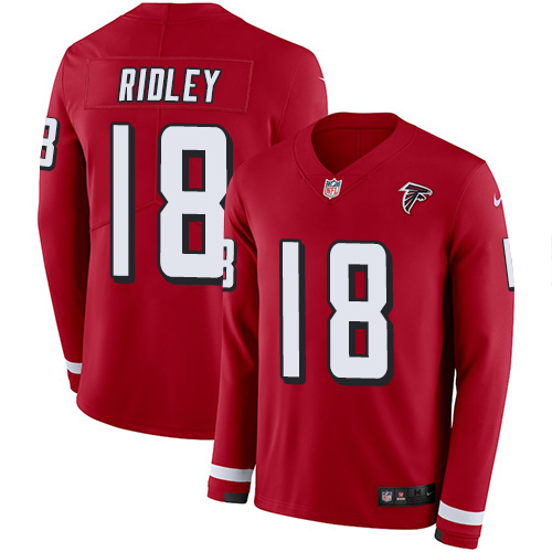Nike Falcons #18 Calvin Ridley Red Team Color Men's Stitched NFL Limited Therma Long Sleeve Jersey Nike Falcons #18 Calvin Ridley Red Team Color Men's Stitched NFL Limited Therma Long Sleeve Jersey