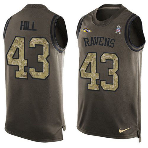 Nike Ravens #43 Justice Hill Green Men's Stitched NFL Limited Salute To Service Tank Top Jersey Nike Ravens #43 Justice Hill Green Men's Stitched NFL Limited Salute To Service Tank Top Jersey