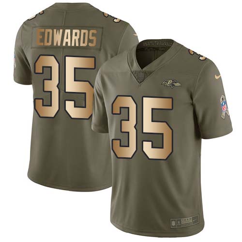 Nike Ravens #35 Gus Edwards Olive/Gold Men's Stitched NFL Limited 2017 Salute To Service Jersey Nike Ravens #35 Gus Edwards Olive/Gold Men's Stitched NFL Limited 2017 Salute To Service Jersey