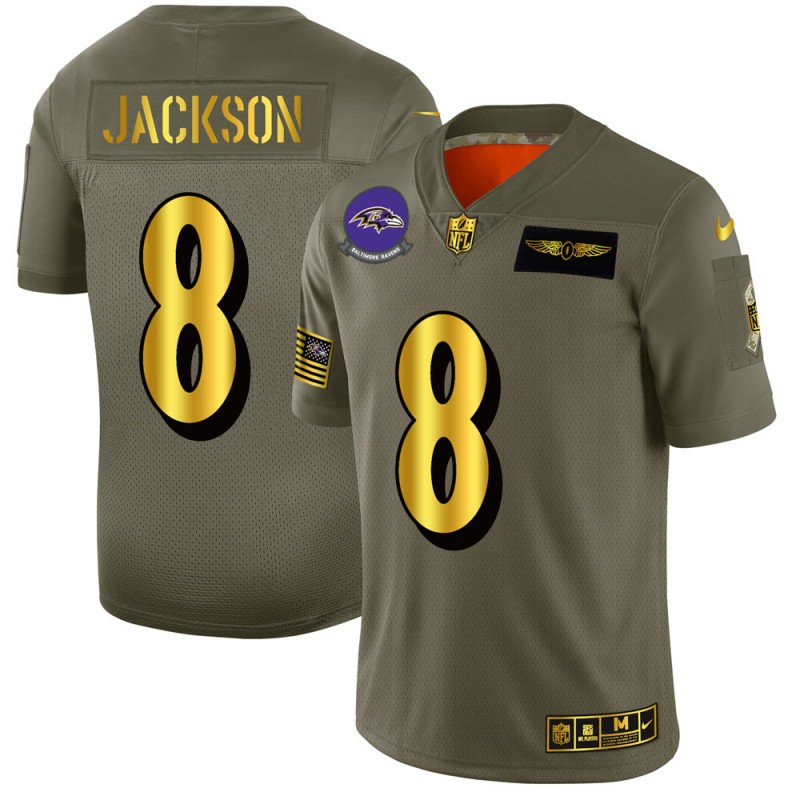 Baltimore Ravens #8 Lamar Jackson NFL Men's Nike Olive Gold 2019 Salute to Service Limited Jersey Baltimore Ravens #8 Lamar Jackson NFL Men's Nike Olive Gold 2019 Salute to Service Limited Jersey