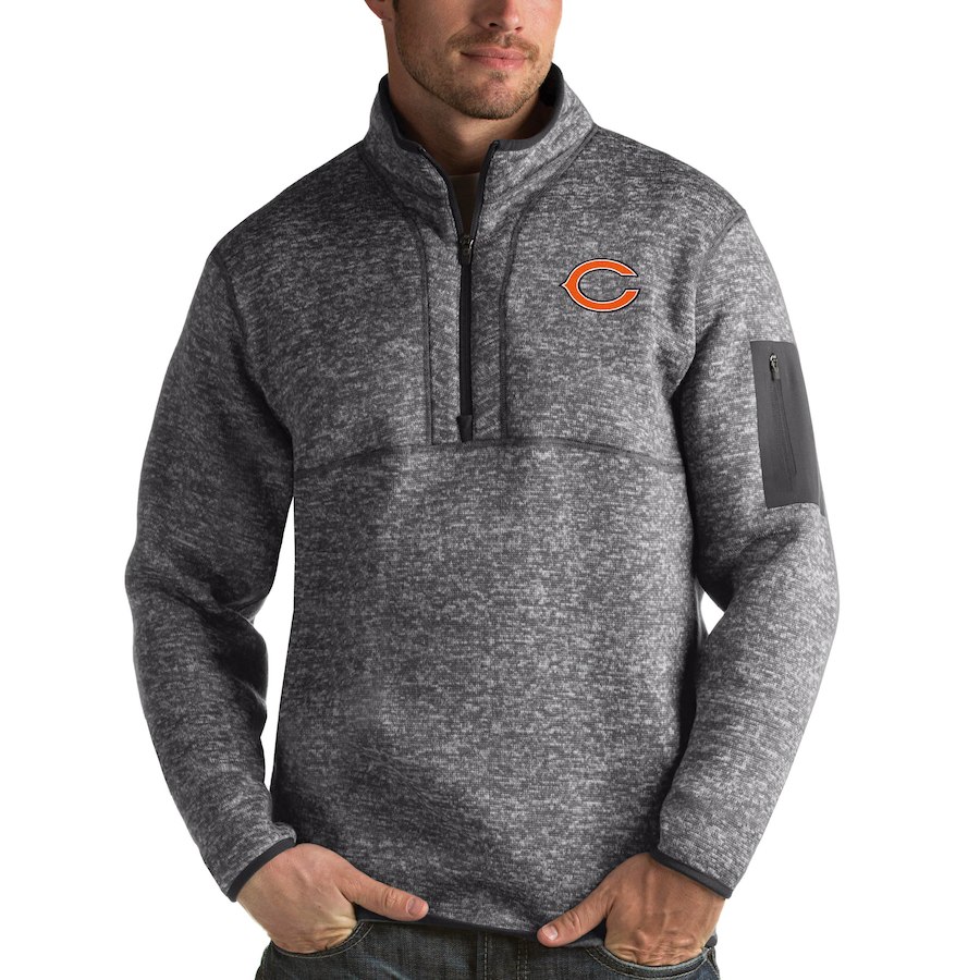 Men's Chicago Bears Charcoal Antigua Fortune Quarter-Zip Pullover Jacket Men's Chicago Bears Charcoal Antigua Fortune Quarter-Zip Pullover Jacket
