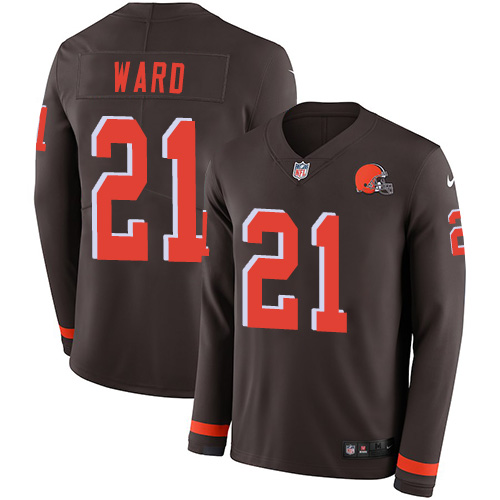 Nike Browns #21 Denzel Ward Brown Team Color Men's Stitched NFL Limited Therma Long Sleeve Jersey Nike Browns #21 Denzel Ward Brown Team Color Men's Stitched NFL Limited Therma Long Sleeve Jersey