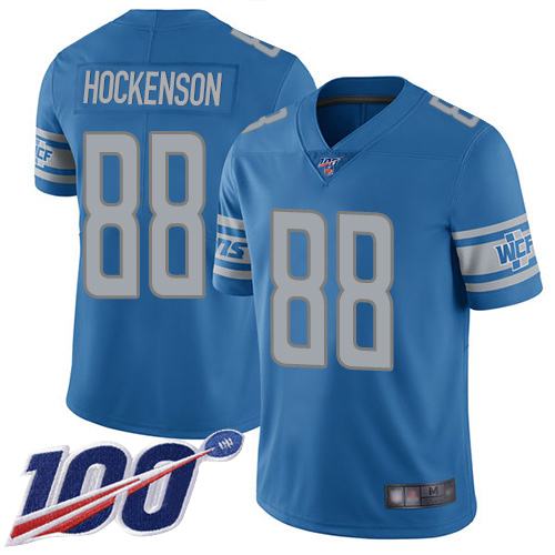 Nike Lions #88 T.J. Hockenson Blue Team Color Men's Stitched NFL 100th Season Vapor Limited Jersey Nike Lions #88 T.J. Hockenson Blue Team Color Men's Stitched NFL 100th Season Vapor Limited Jersey