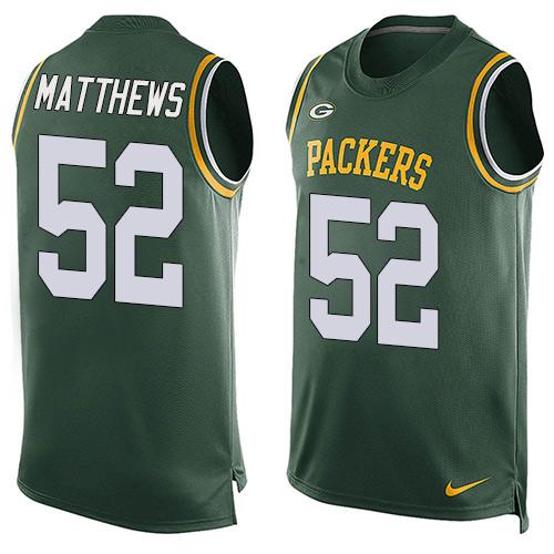 Nike Packers #52 Clay Matthews Green Team Color Men's Stitched NFL Limited Tank Top Jersey Nike Packers #52 Clay Matthews Green Team Color Men's Stitched NFL Limited Tank Top Jersey