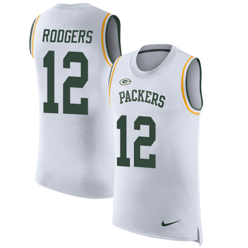 Nike Packers #12 Aaron Rodgers White Men's Stitched NFL Limited Rush Tank Top Jersey Nike Packers #12 Aaron Rodgers White Men's Stitched NFL Limited Rush Tank Top Jersey