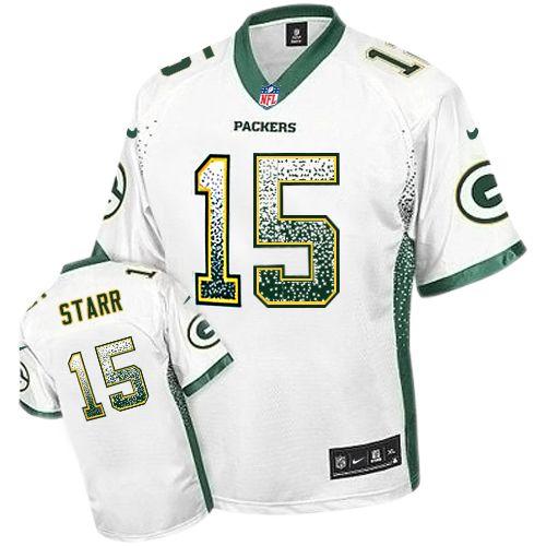 Nike Packers #15 Bart Starr White Men's Stitched NFL Elite Drift Fashion Jersey Nike Packers #15 Bart Starr White Men's Stitched NFL Elite Drift Fashion Jersey