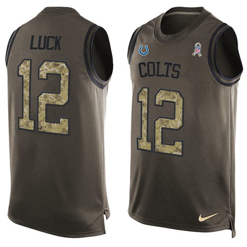 Nike Colts #12 Andrew Luck Green Men's Stitched NFL Limited Salute To Service Tank Top Jersey Nike Colts #12 Andrew Luck Green Men's Stitched NFL Limited Salute To Service Tank Top Jersey